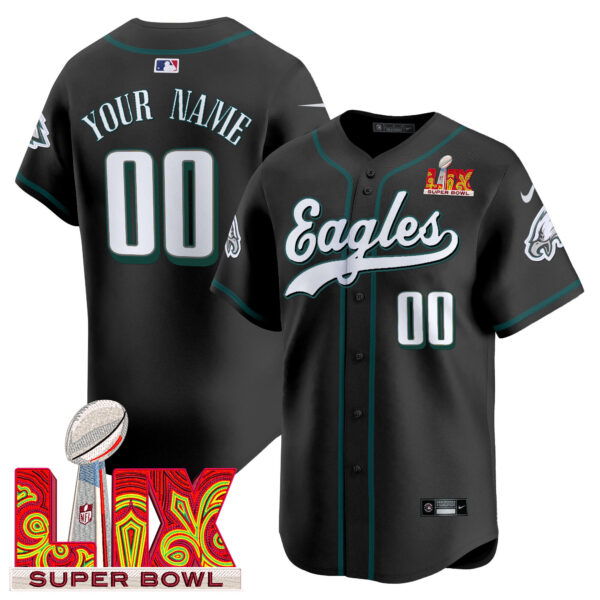 Philadelphia Eagles Midnight Green Super Bowl LIX Vapor Baseball Custom Jersey - All Stitched - Image 3