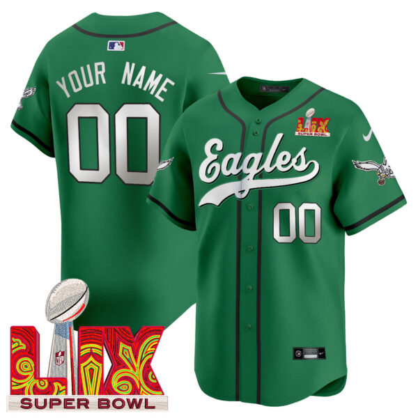 Philadelphia Eagles Midnight Green Super Bowl LIX Vapor Baseball Custom Jersey - All Stitched - Image 5