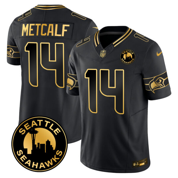 Men's Seattle Seahawks 2025 Seattle City Patch Gold Vapor Limited Jersey - All Stitched - Image 5