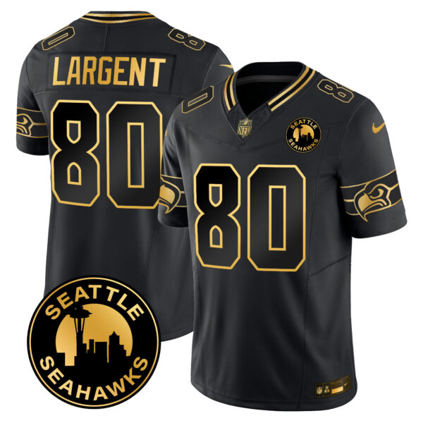 Men's Seattle Seahawks 2025 Seattle City Patch Gold Vapor Limited Jersey - All Stitched - Image 7