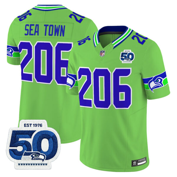 Men's Seattle Seahawks 50th Anniversary Patch Vapor Limited Jersey - All Stitched - Image 10
