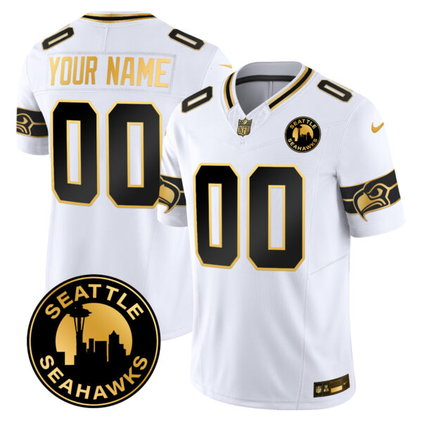 Seattle Seahawks 2025 Seattle City Patch Gold Vapor Limited Custom Jersey - All Stitched
