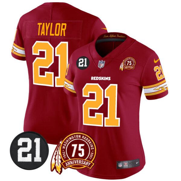 Women's Washington Redskins 75th & Sean Taylor Patch Vapor Limited Jersey V2 - All Stitched - Image 6