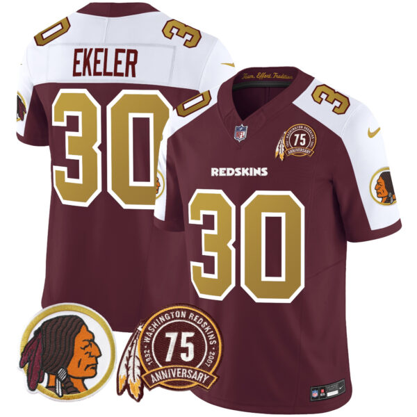 Men's Washington Redskins Throwback 75th Patch Vapor Limited Jersey - All Stitched - Image 4