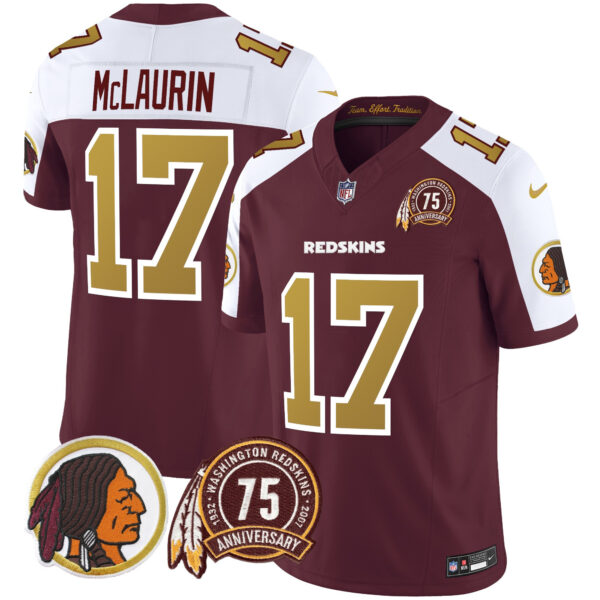 Men's Washington Redskins Throwback 75th Patch Vapor Limited Jersey - All Stitched - Image 6