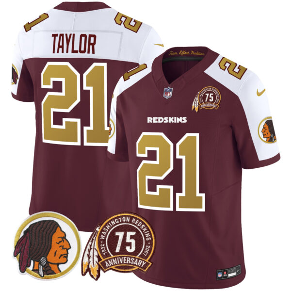 Men's Washington Redskins Throwback 75th Patch Vapor Limited Jersey - All Stitched - Image 7