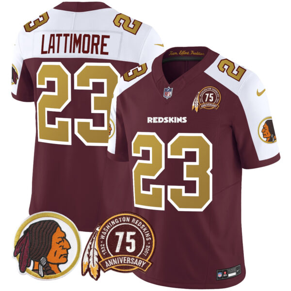 Men's Washington Redskins Throwback 75th Patch Vapor Limited Jersey - All Stitched - Image 9